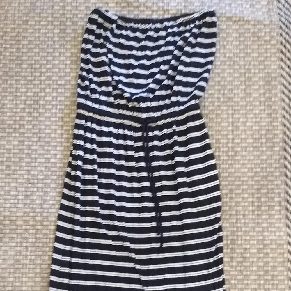 JCrew Black Striped Strapless Dress Size XS